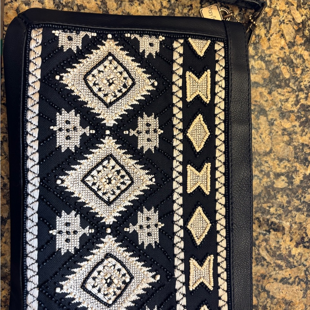 Mary Frances Beaded Black and White Patterned Clutch
